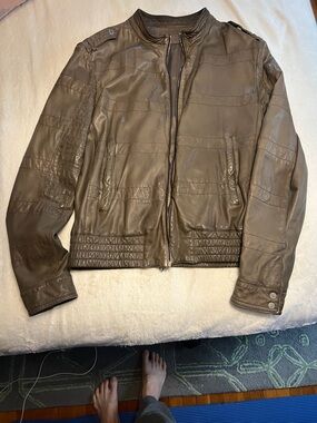 Neil Barrett Olive Brown Leather Bomber Jacket